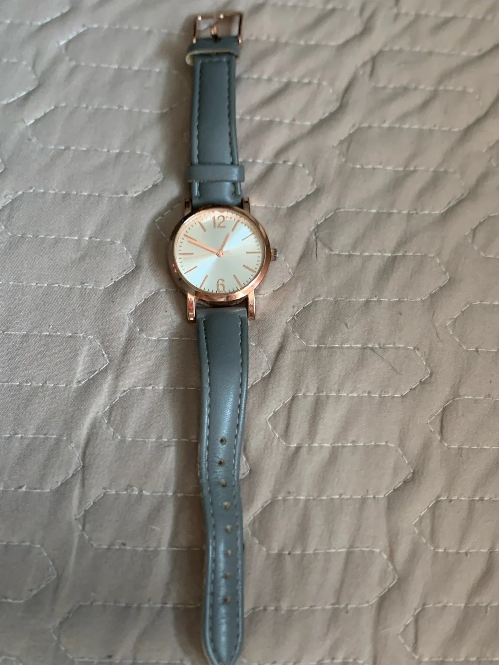 Women's Grey Leather Strap Watch with Rose Gold Casey need battery